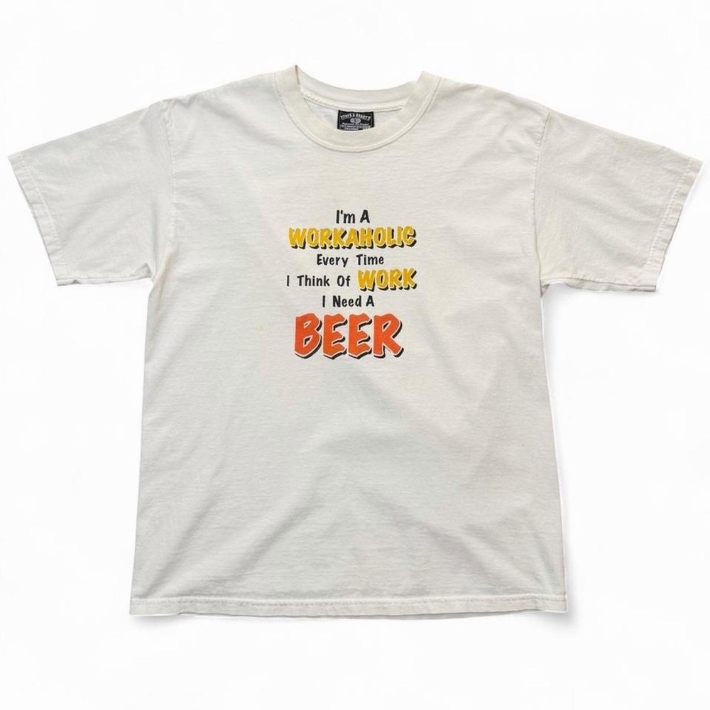 Vintage Y2K Beer Drinking Funny Joke Humour Novelty Alcohol Work T-shirt Large
